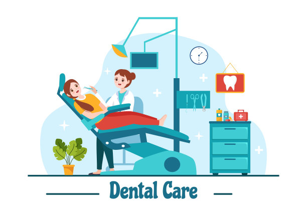 牙科护理矢量插图与牙医治疗人类牙齿和清洁使用医疗保健平面卡通背景设计的医疗设备图片下载