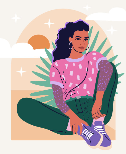 时髦女孩的肖像。图片下载