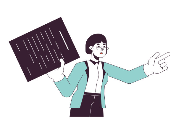 亚洲女性员工手指平线彩色矢量字符图片下载