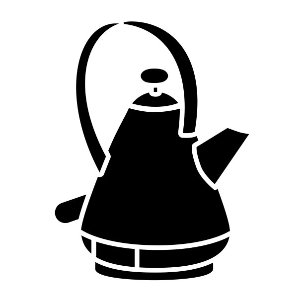 现代电水壶固体图标，厨房配件概念，白色背景上的复古茶壶标志，复古电水壶与基础图标字形风格移动，网页。矢量图形。图片下载