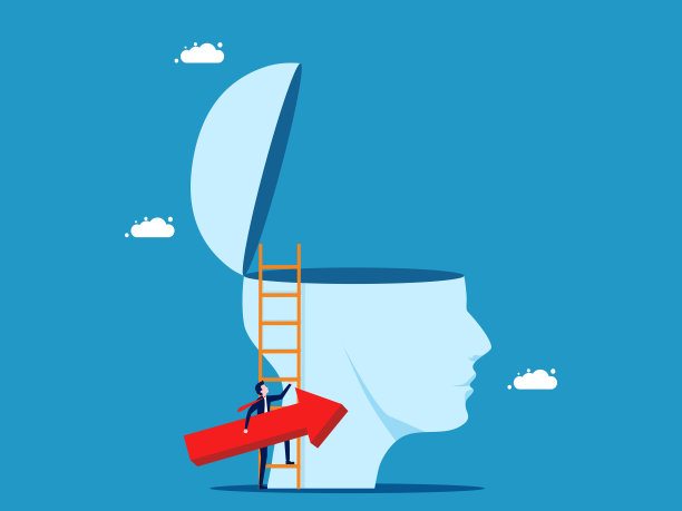 想想成长。商人在大头上握着增长箭图片下载