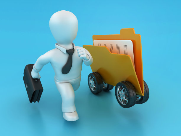 电脑文件夹与车轮和商业字符图片下载