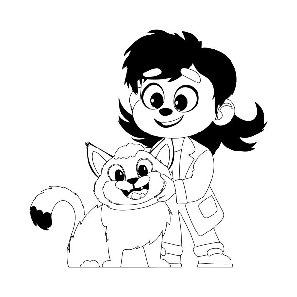 照护可爱猫咪的兽医，儿童涂色页图片下载