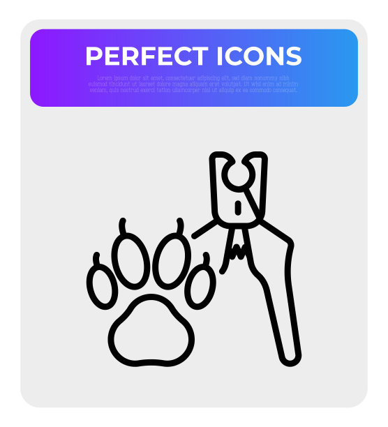 宠物修剪爪子，美容服务。兽医诊所。细线图标。矢量插图。图片下载