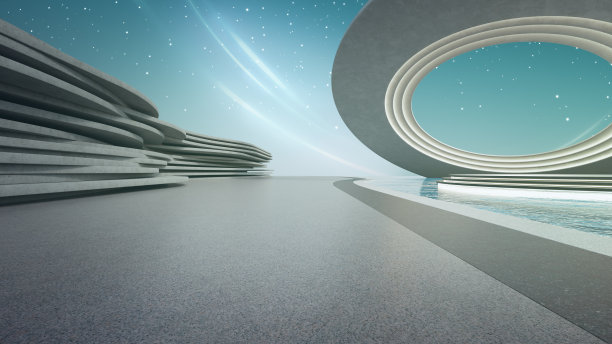 现代建筑抽象建筑设计。空停车场地面和混凝土结构。图片下载