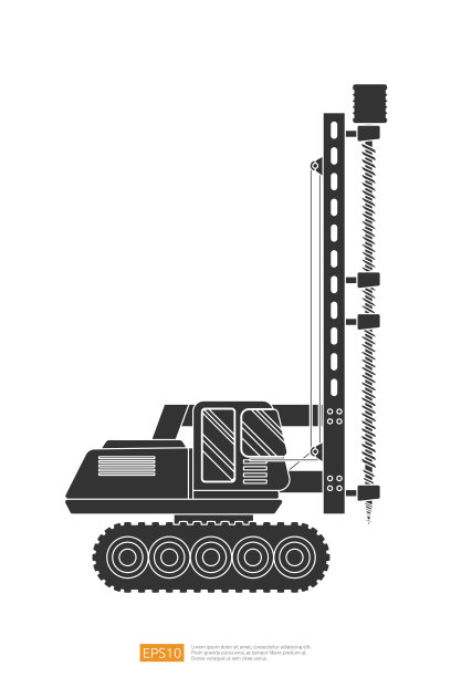 侧视图轮廓轨道钻孔机矢量插图上的白色背景。隔离大型重型机械设备车辆。钻井拖拉机卡通建筑和采矿工业汽车图标图片下载