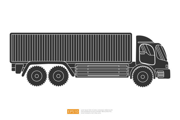 轮廓半挂车自卸卡车插图在白色背景。隔离输送升降机小车。商用车平面矢量图片下载