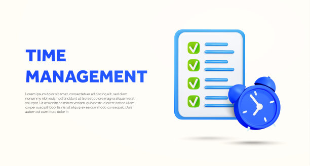 任务管理，业务运营解决方案横幅模板与时钟，剪贴板上的列表和复选框。CRM, ERP等登陆页概念。3d渲染任务图标。矢量图图片下载