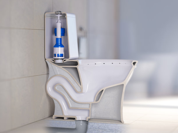 马桶的横截面。马桶和马桶水箱的结构。图片下载