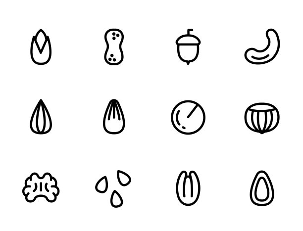 一组矢量图标坚果和种子。坚果和种子可编辑的笔画轮廓图标设置隔离图片下载