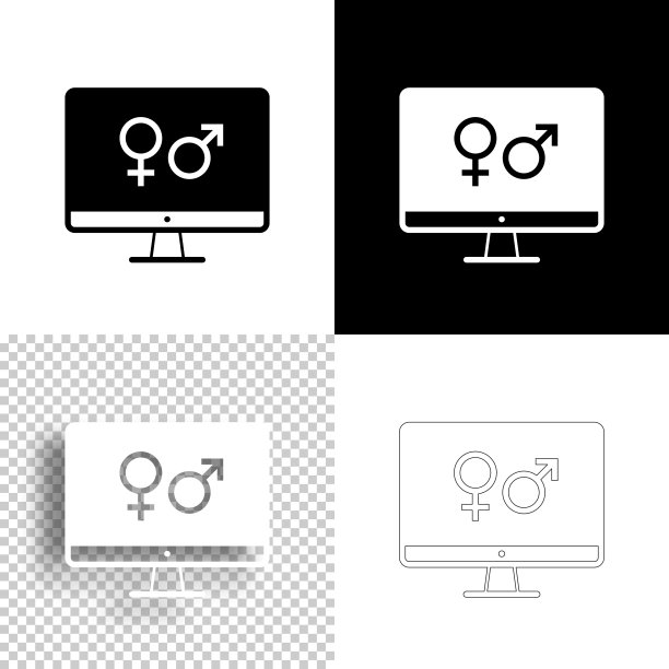 带有性别符号的台式电脑。图标设计。空白，白色和黑色背景-线图标图片下载