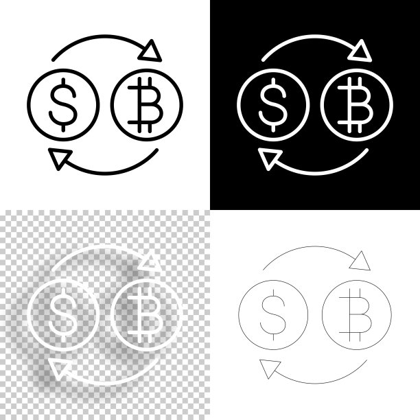 货币兑换-美元比特币。图标设计。空白，白色和黑色背景-线图标图片下载