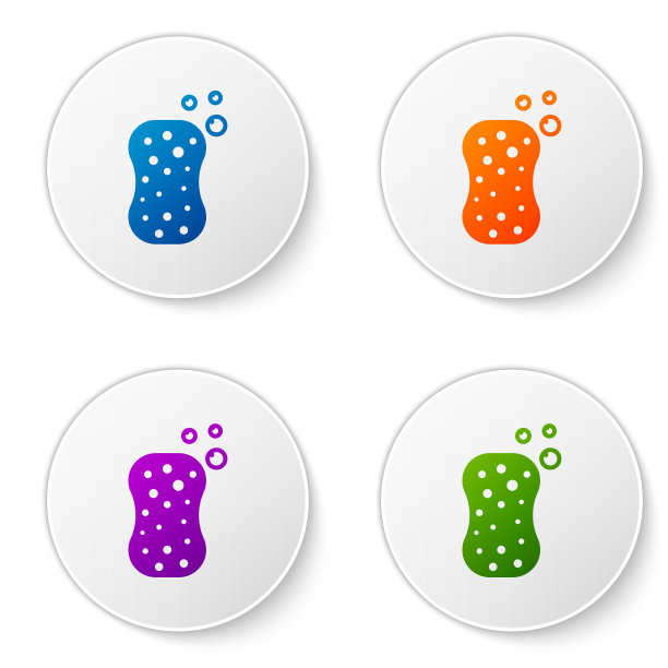 彩色海绵与气泡图标孤立在白色图片下载