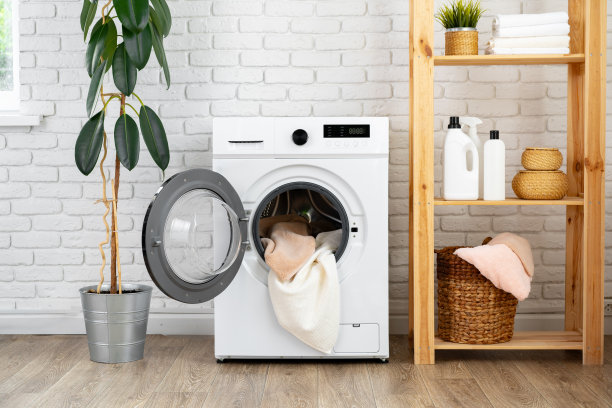 现代白色洗衣机特写照片图片下载