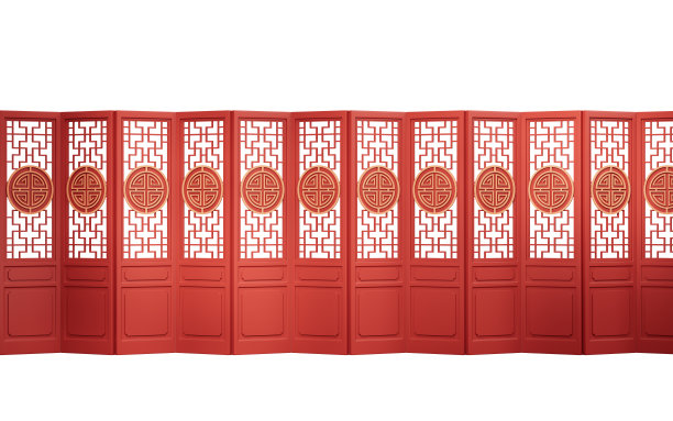红色中国古门，3d渲染。图片下载