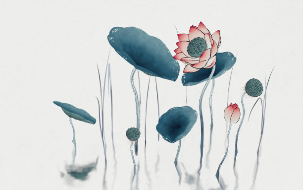 中国复古画风荷花插画。图片下载
