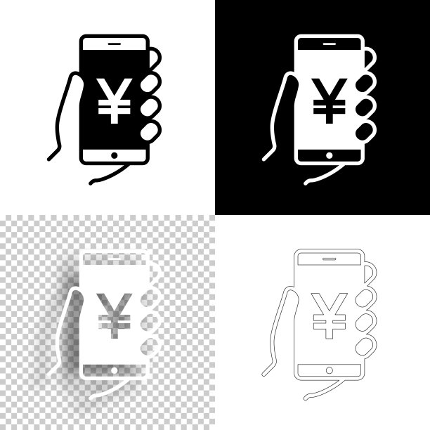 带有Yen sign的智能手机。图标设计。空白，白色和黑色背景-线图标图片下载