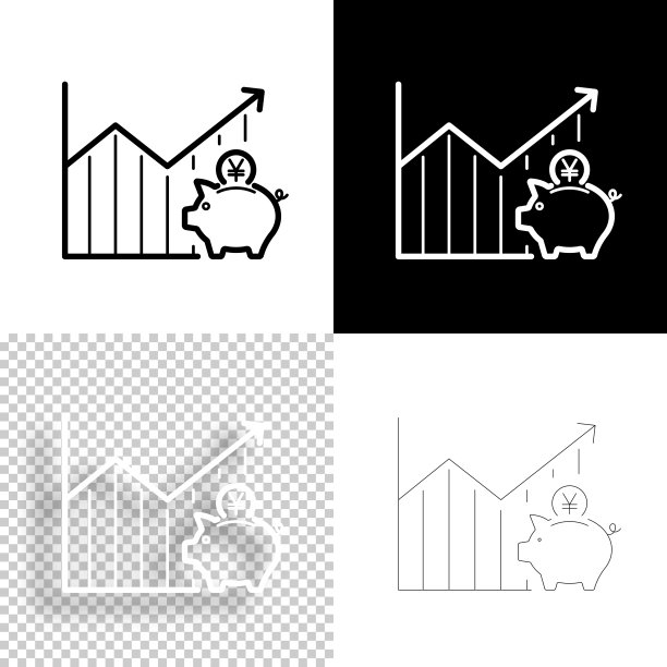 日元储蓄增加的图表。图标设计。空白，白色和黑色背景-线图标图片下载