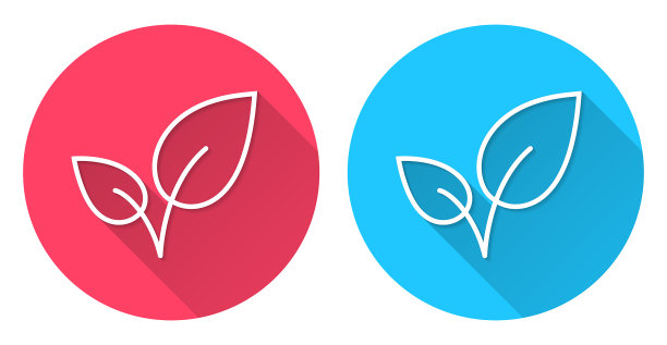叶子。圆形图标与长阴影在红色或蓝色的背景图片下载