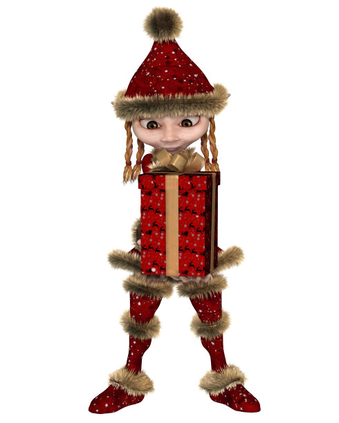 拿着礼物的圣诞精灵或小恶魔图片下载