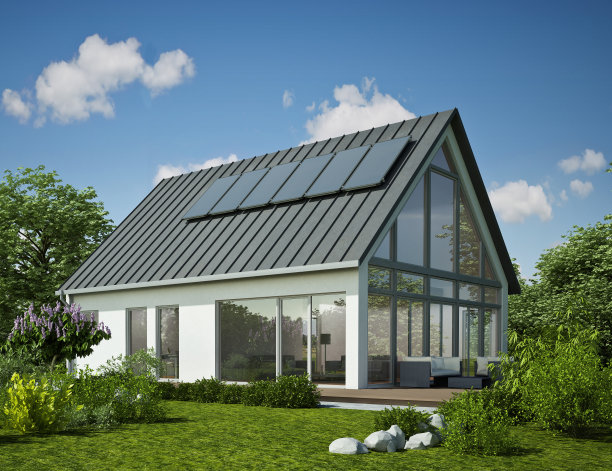 冬天有玻璃门面的现代房子图片下载