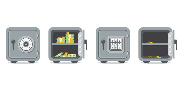 金属银行安全图标在平面风格。货币库矢量插图上孤立的背景。仓储标牌经营理念。图片下载