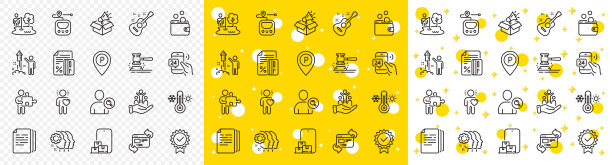 概述在线存储，拼图和信用卡线图标。用于web应用程序。矢量图片下载