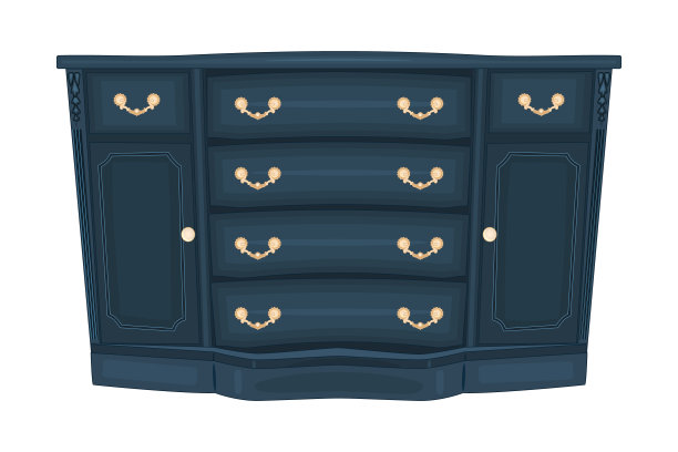 五斗橱被隔离在白色背景上。金色把手的蓝色木制马桶。图片下载