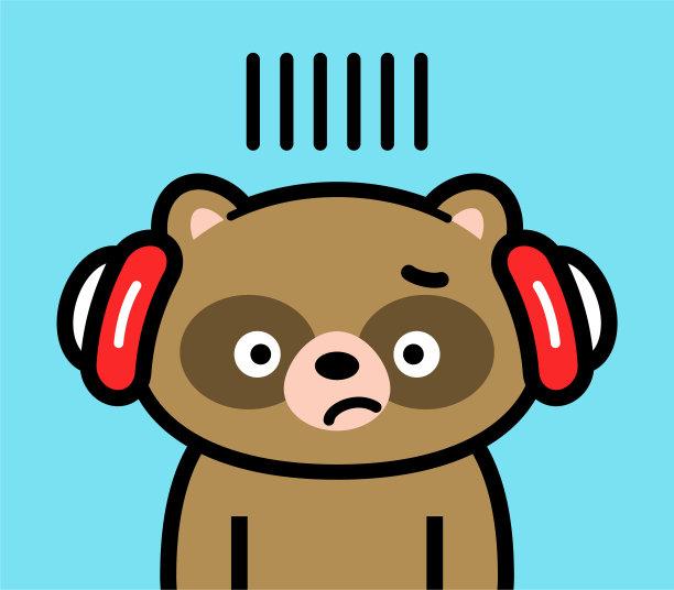 戴着耳机的可爱小浣熊角色设计图片下载
