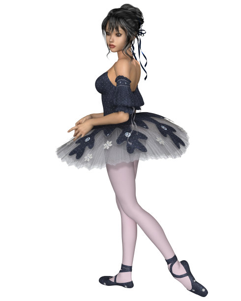 穿着深蓝色雪花芭蕾短裙的芭蕾舞女演员图片下载