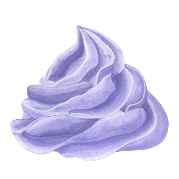 圆锥形紫色，紫色奶油色。蛋糕、松饼、冰淇淋、棉花糖都是甜的。食物吸引。手绘水彩画孤立在白色背景。咖啡馆菜单和糕点店图片下载