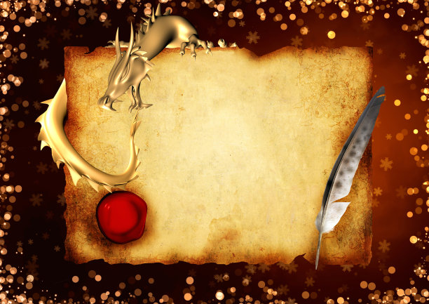 中国新年背景与金龙和旧羊皮纸在红色背景与火花和雪花。横向农历新年背景与亚洲龙。三维渲染图片下载