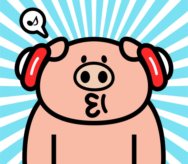 戴着耳机的可爱小猪角色设计图片下载