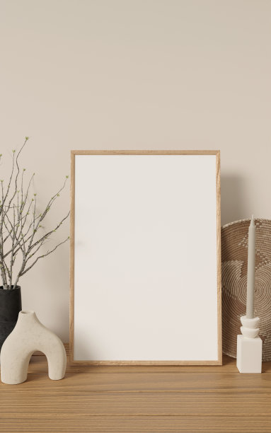 海报框架模型在舒适的客厅内部，3d渲染插图图片下载