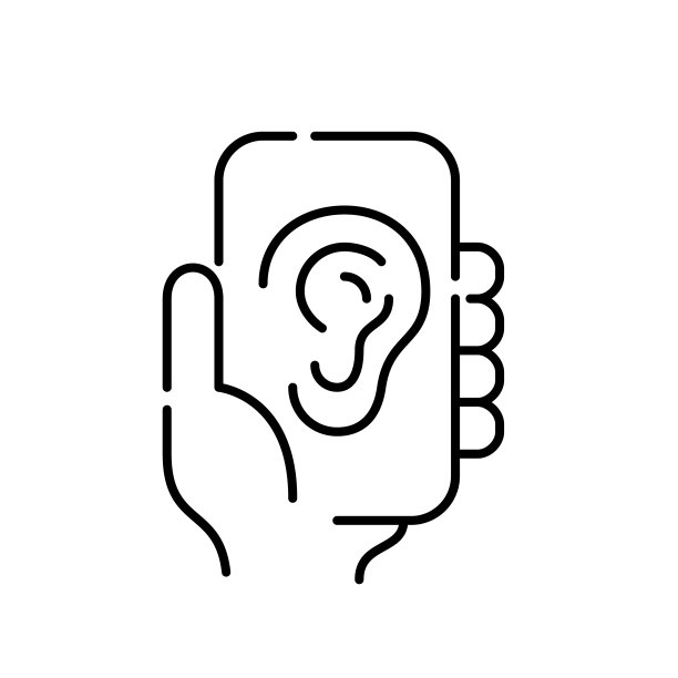 带耳朵图标的智能手机。语音识别应用程序。像素完美，可编辑笔画图片下载