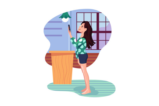 女人用智能手机控制厨房电器图片下载