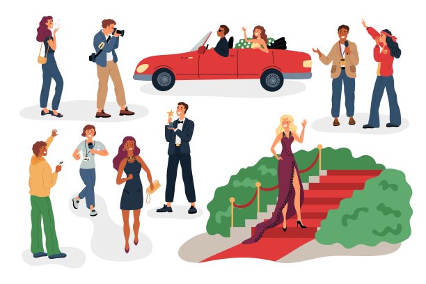 名人的人。著名的人物。著名演员和音乐家。演艺界代表。富有的人物。记者出席活动红毯。颁奖典礼。格里什向量集图片下载