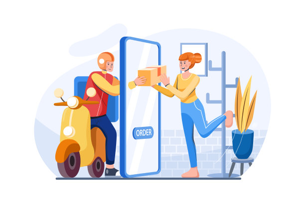 女人收到一个包裹出现在手机屏幕上图片下载