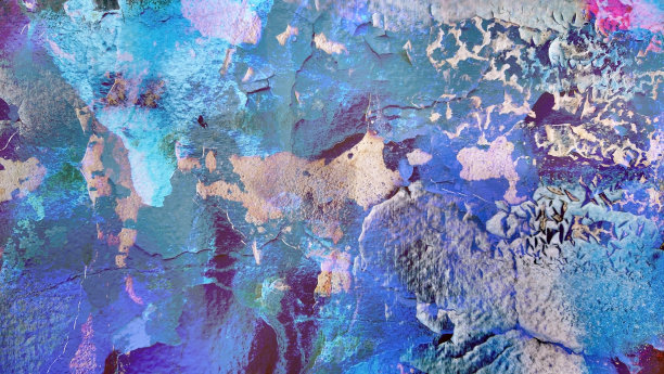 垃圾旧风化混凝土墙与开裂剥落多层白色米色紫色黑色灰色品红绿松石翡翠绿色和蓝色油漆高分辨率背景纹理库存照片图片下载