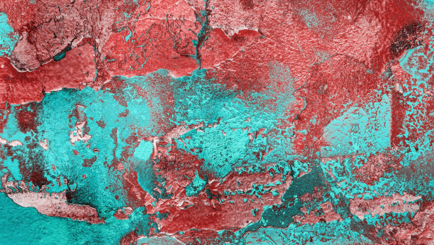 垃圾旧风化混凝土墙与开裂剥落多个米色红色和绿松石绿色油漆层高分辨率背景纹理库存照片图片下载