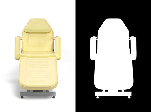 新的白色皮革美容椅可调整的位置，正面视图3d渲染白色与alpha图片下载