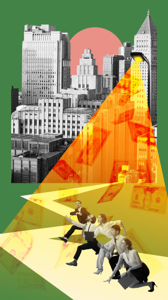 积极进取的员工努力获得成功和晋升。挑战。当代艺术拼贴。图片下载