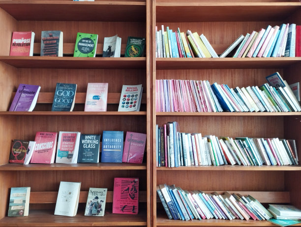 图书照片整齐地排列在图书馆里，而且种类繁多，是适合学习背景需要的拍照道具图片下载