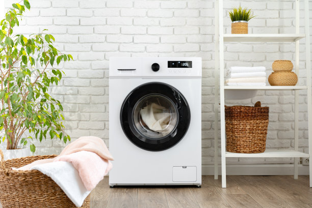 现代白色洗衣机特写照片图片下载