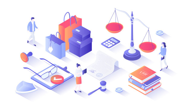 消费者保护。买方合法权益，购买安全。买卖关系规定。等距插图与人物场景的网页图形。图片下载