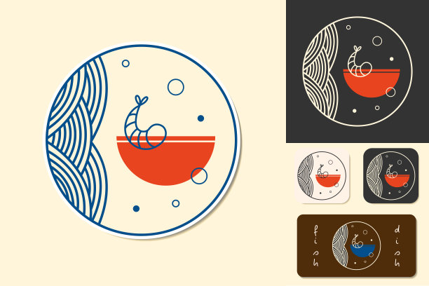 标志图标鱼餐厅咖啡馆孤立向量集图片下载