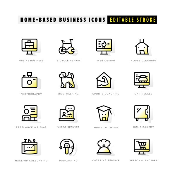 家庭为基础的商业图标与黄色内发光图片下载