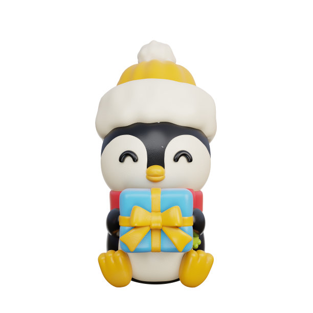 3D圣诞可爱企鹅卡通人物，圣诞快乐，新年快乐，3D渲染图片下载