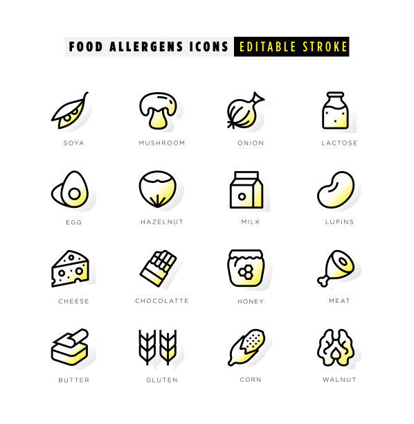食物过敏原图标有黄色内发光图片下载