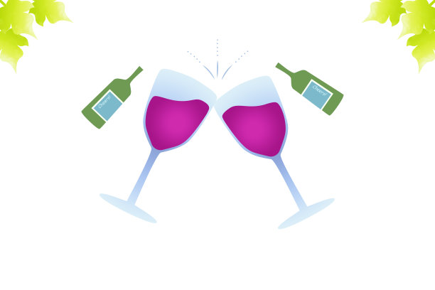 干杯用酒杯，红酒和酒瓶背景插图图片下载